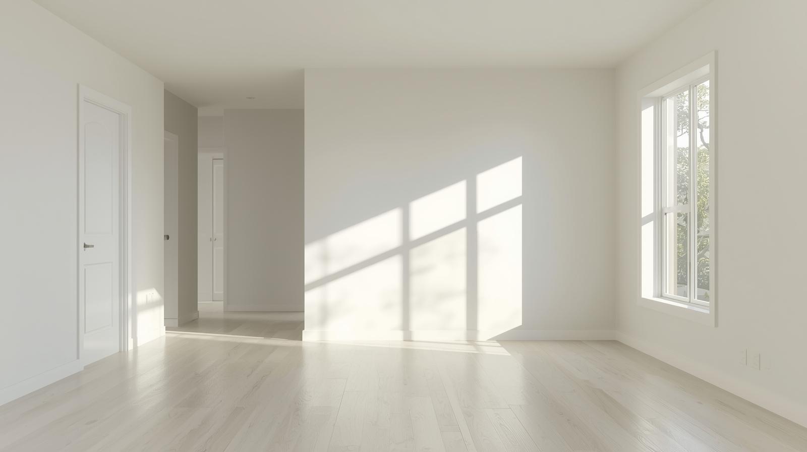 Bright, freshly painted interior room with clean white walls and natural light.