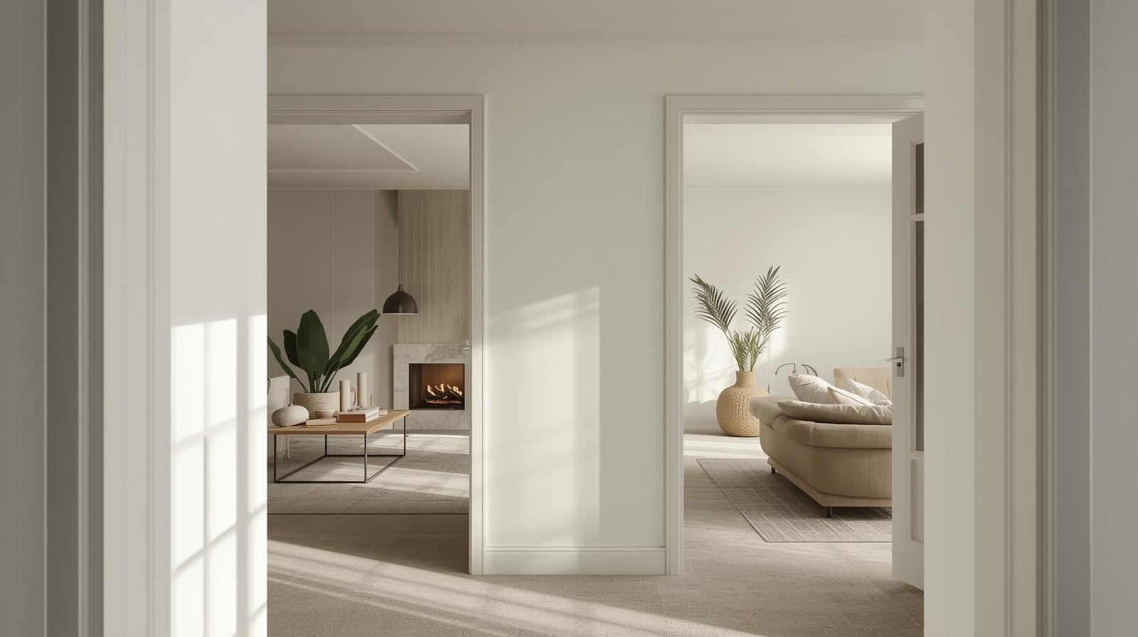 Bright, freshly painted interior spaces with clean white walls and natural light.